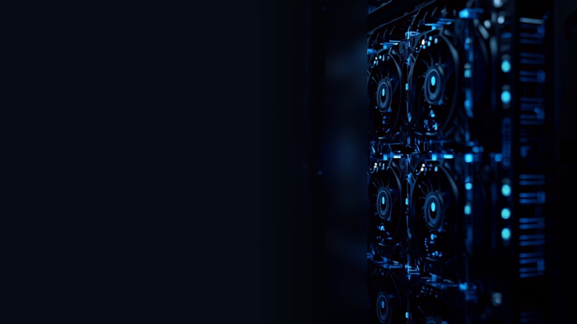 GPU servers with cyan-lit cooling fans in a dark rack